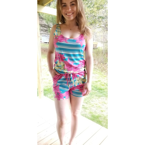 Idealle Short Romper, Pink Multicolored,  L NWT - Picture 2 of 12